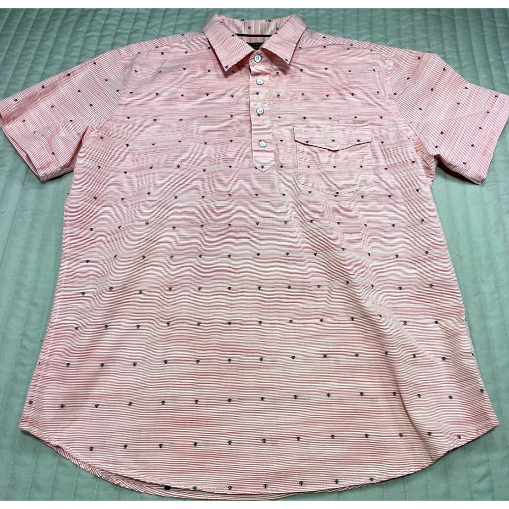 Banana Republic Mens Short Sleeve Shirt Red White Striped Micro Anchor Print L - Picture 7 of 9